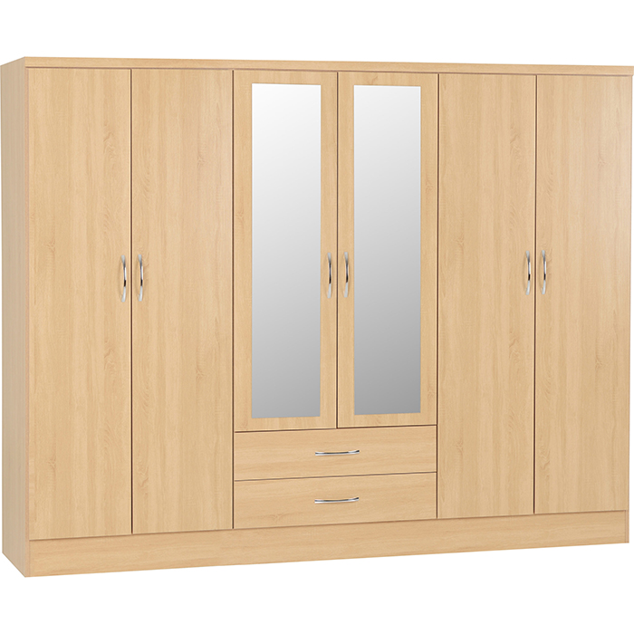 Nevada 6 Door 2 Drawer Wardrobe In Sonoma Oak Effect